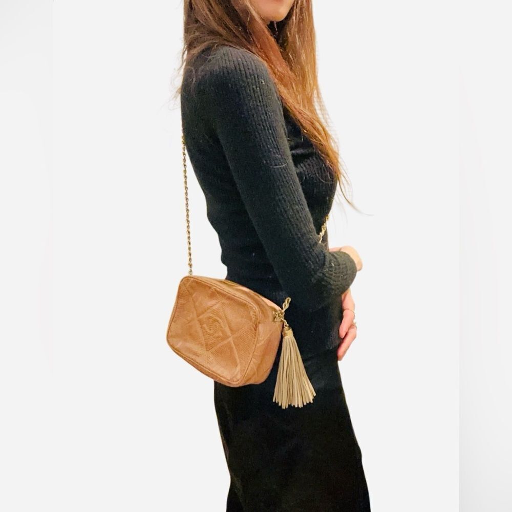 CHANEL Tan lizard Leather Crossbody Bag